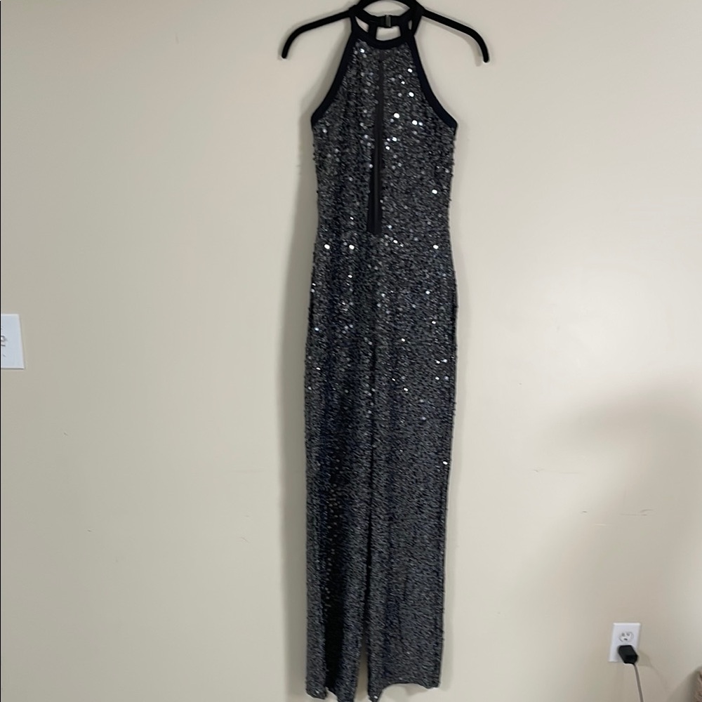Weissman Sparkling Black Halter Jumpsuit